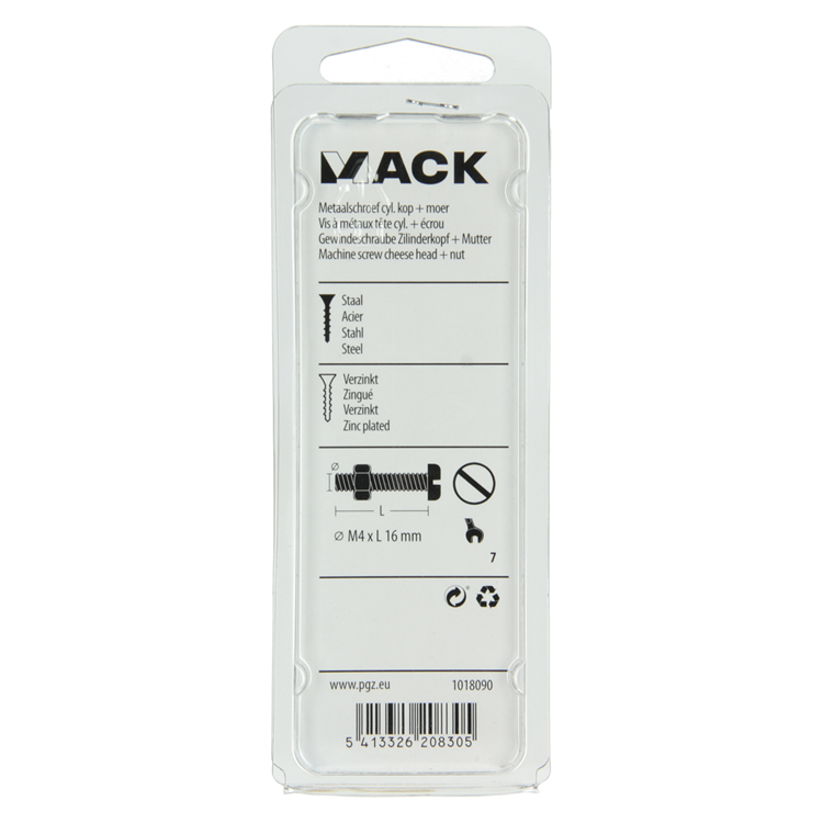 Mack 1018090 - cilindro de tornillo metálico. cabeza + tuerca plateada 60 piezas m4 x 16 mm | 5 piezas