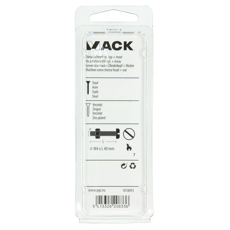 Mack 1018093 - cilindro de tornillo metálico. cabeza + tuerca chapada 34 piezas m4 x 40 mm | 5 piezas