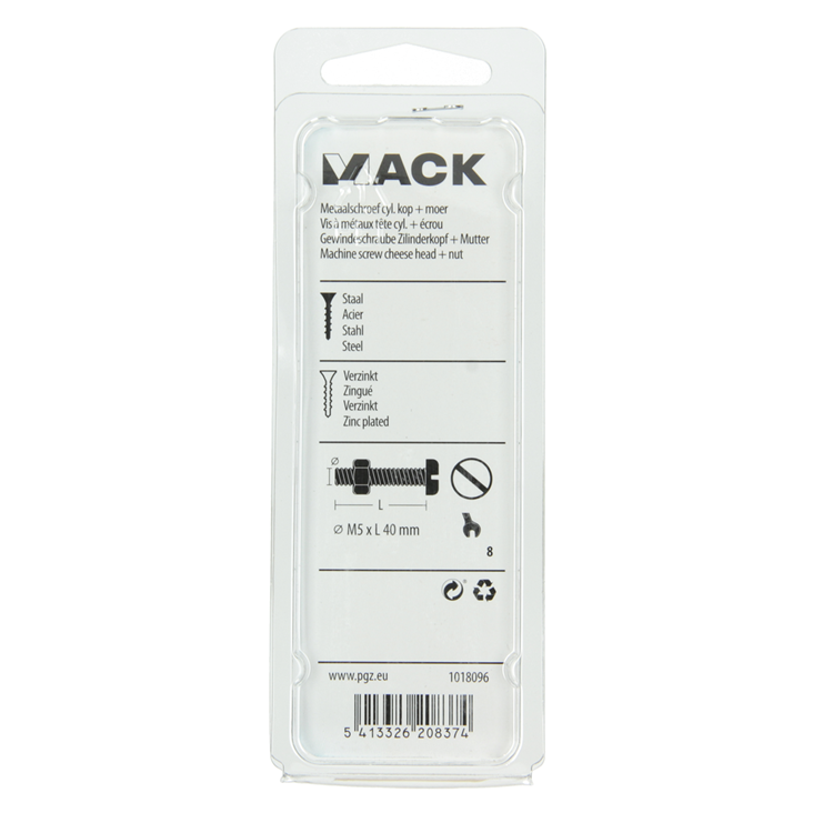 Mack 1018096 - cilindro de tornillo metálico. cabeza + tuerca chapada .25 pzas m5 x 40 mm | 5 piezas