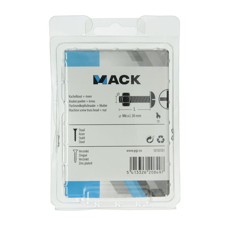 Mack 1018101 - perno estufa + tuerca acero galvanizado 35 piezas m6 x 30 mm | 5 piezas