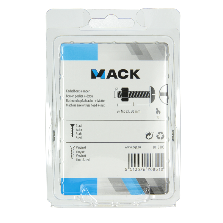 Mack 1018103 - perno calentador + tuerca acero galvanizado 26 piezas m6 x 50 mm | 5 piezas