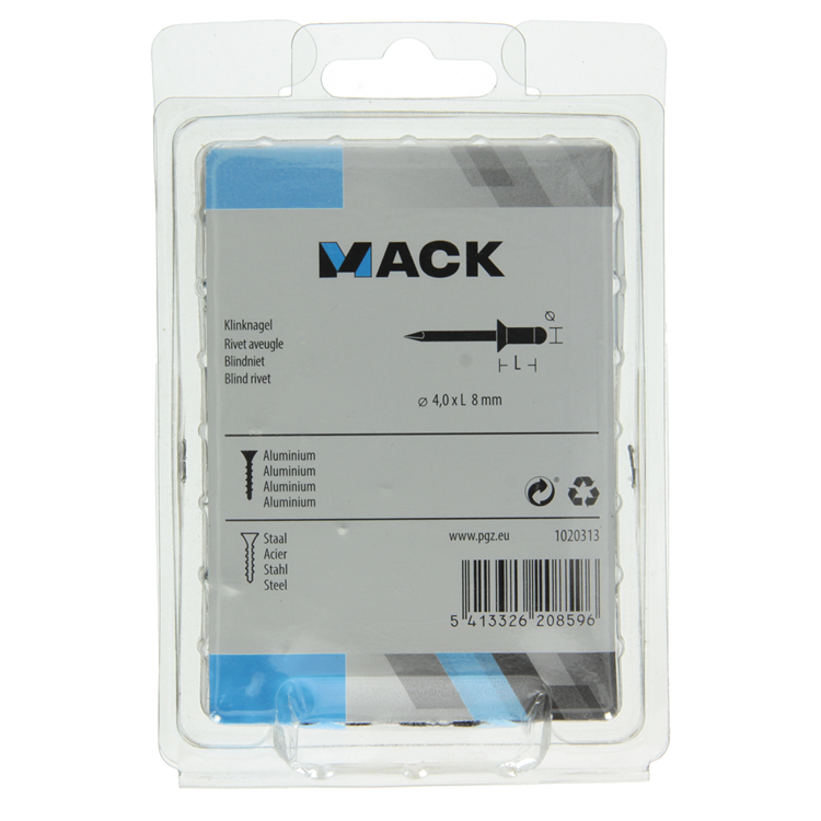 Mack 1020313 - 110 grapas ciegas aluminio 4.0x8mm | 5 piezas