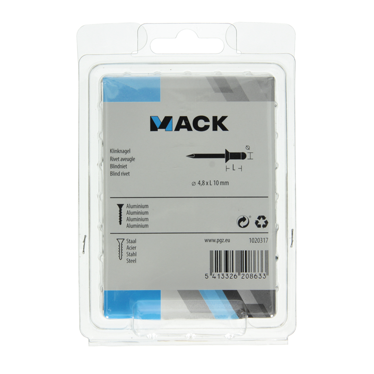 Mack 1020317 - 80 grapas ciegas aluminio 4,8x10mm | 5 piezas