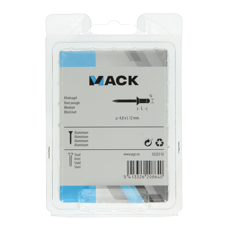 Mack 1020318 - 70 grapas ciegas aluminio 4.8x12mm | 5 piezas