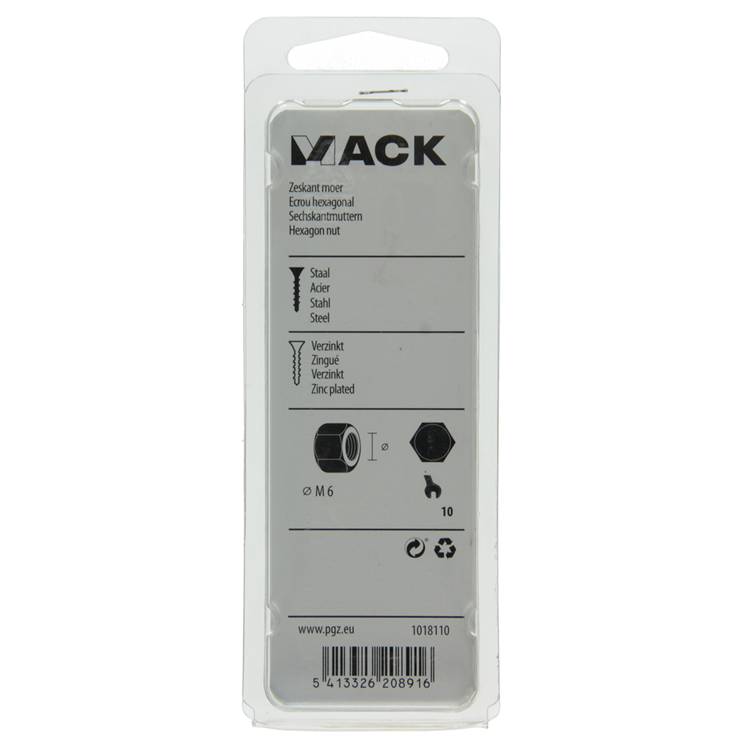 Mack 1018110 - tuerca hexagonal acero galvanizado 100 uds m 6 | 5 piezas