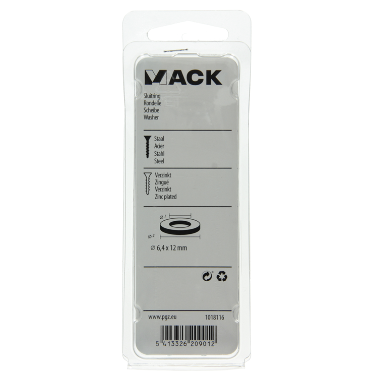 Mack 1018116 - arandela acero galvanizado 150 uds 6,4 x 12 mm | 5 piezas