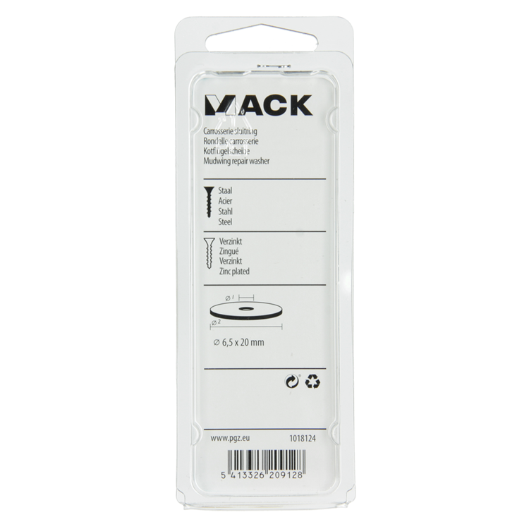 Mack 1018124 - arandela de carrocería galvanizada 80 piezas 6,5 x 20 mm | 5 piezas