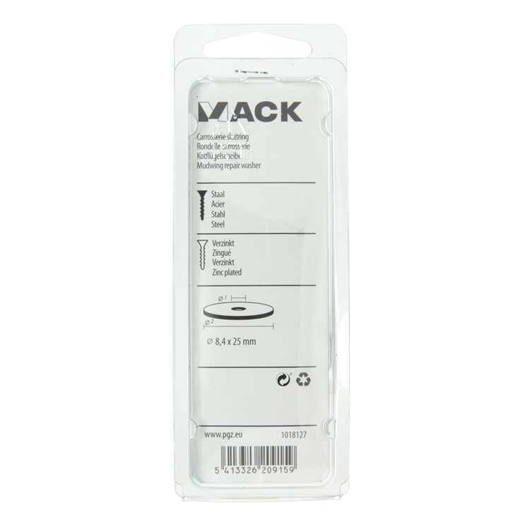 Mack 1018127 - arandela de carrocería galvanizada55 piezas 8,4 x 25 mm | 5 piezas