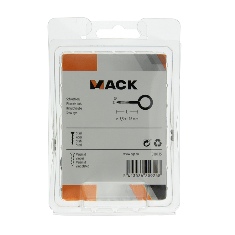 Mack 1018135 - ojo de tornillo acero galvanizado 45uds 3,5 x 16 mm | 5 piezas