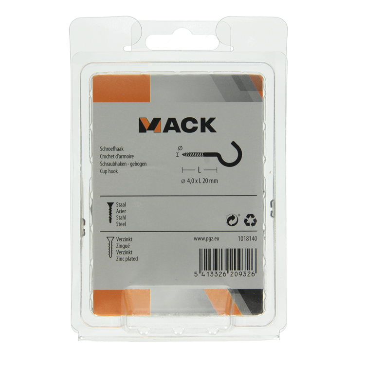 Mack 1018140 - gancho de tornillo acero galvanizado 35 piezas 4,0 x 20 mm | 5 piezas