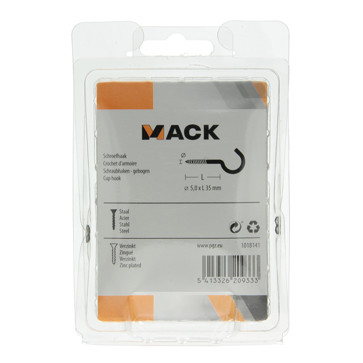 Mack 1018141 - gancho de tornillo acero galvanizado 15 piezas 5,0 x 35 mm | 5 piezas