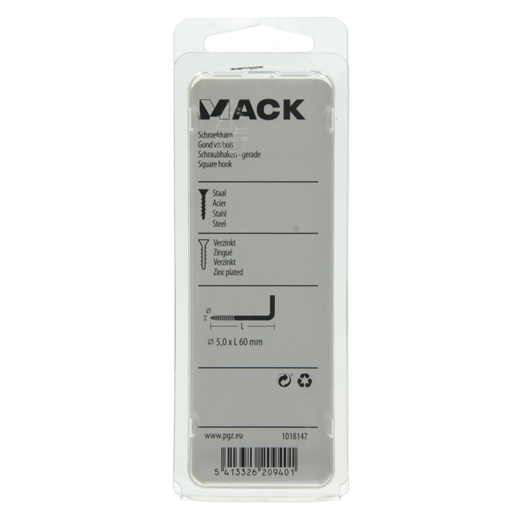 Mack 1018147 - tornillo pulgar acero galvanizado 14 piezas 5,0 x 60 mm | 5 piezas