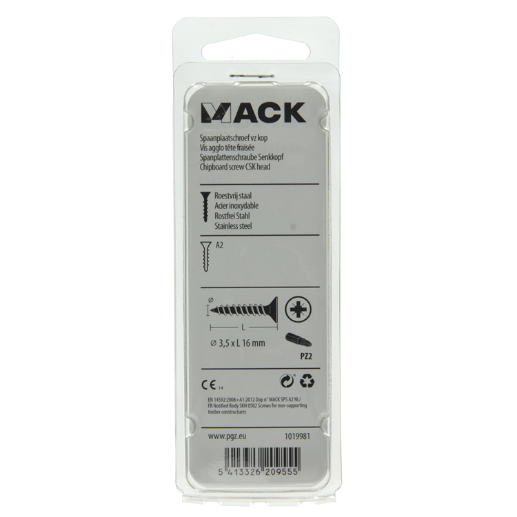 Mack 1019981 - tornillo para aglomerado cabeza vz acero inoxidable 110 piezas 3,5 x 16 mm | 5 piezas