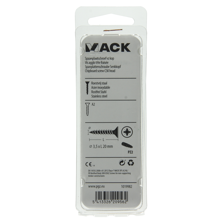 Mack 1019982 - tornillo aglomerado cabeza vz acero inoxidable 100 uds 3,5 x 20 mm | 5 piezas