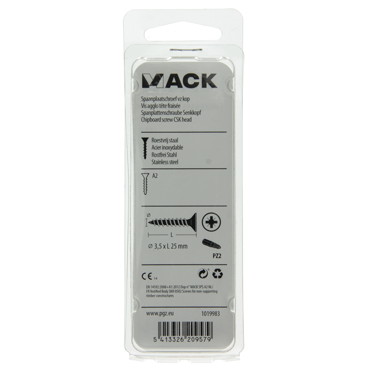 Mack 1019983 - tornillo para aglomerado cabeza vz acero inoxidable 85 piezas 3,5 x 25 mm | 5 piezas