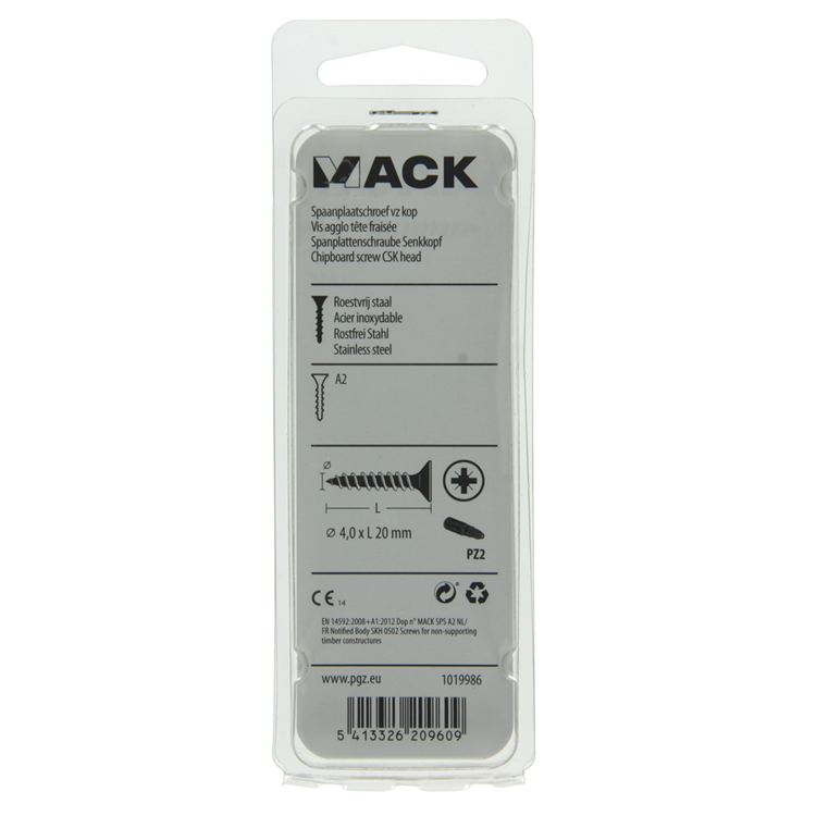 Mack 1019986 - tornillo para aglomerado cabeza vz acero inoxidable 80 piezas 4,0 x 20 mm | 5 piezas