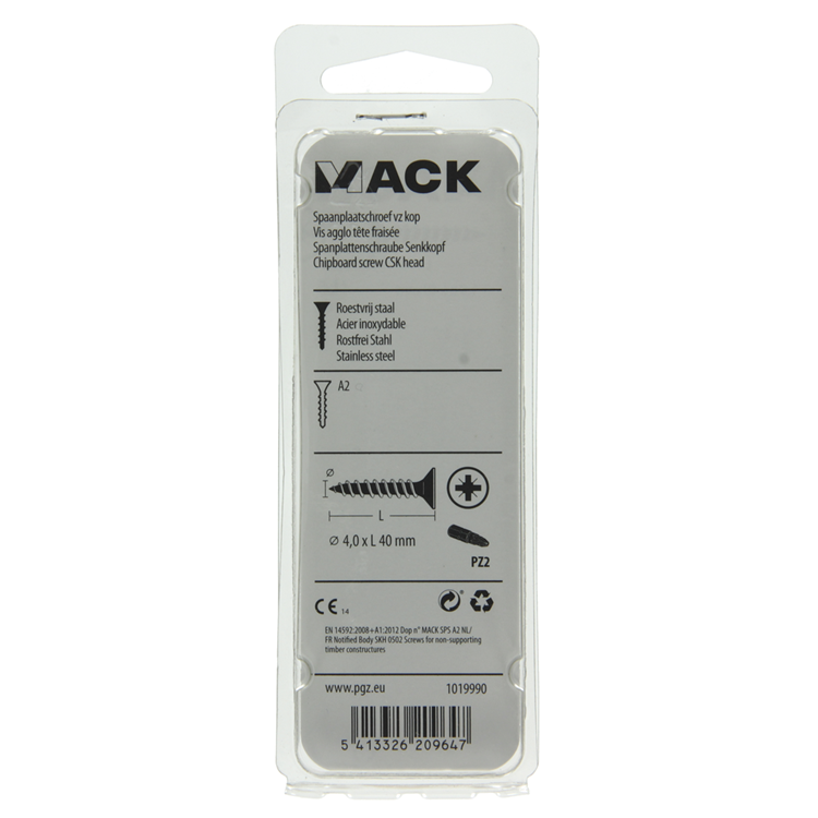 Mack 1019990 - tornillo para aglomerado cabeza vz acero inoxidable 40 piezas 4,0 x 40 mm | 5 piezas