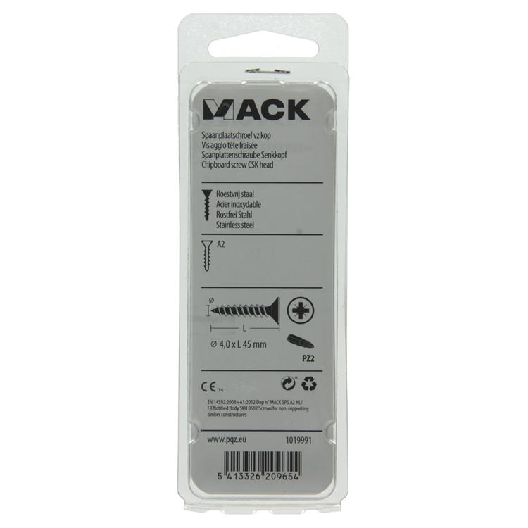 Mack 1019991 - tornillo para aglomerado cabeza vz acero inoxidable 35 piezas 4,0 x 45 mm | 5 piezas