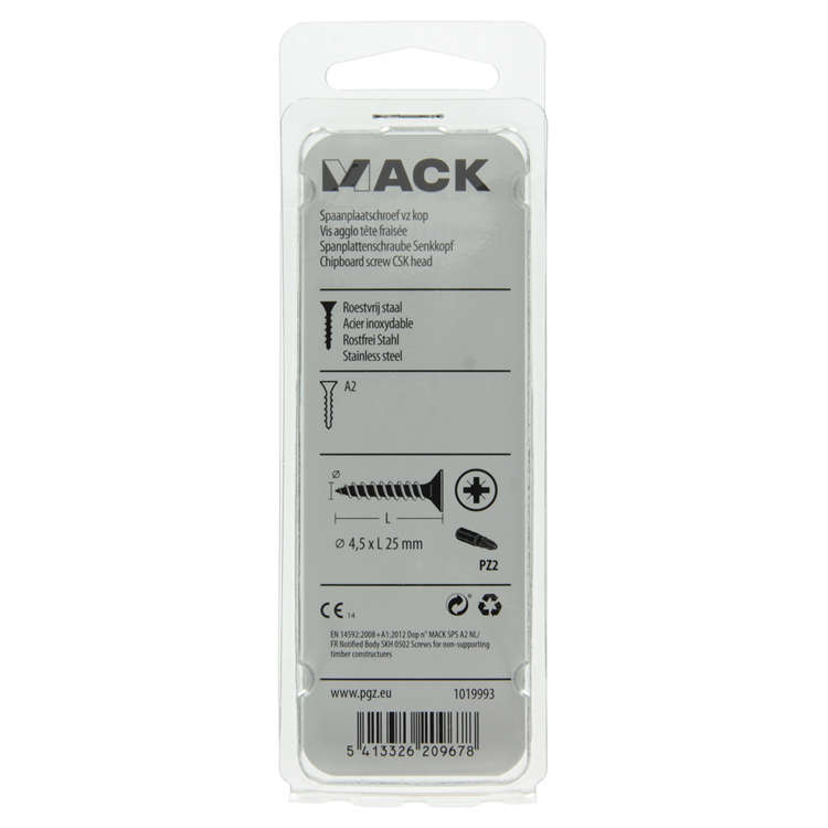 Mack 1019993 - tornillo para aglomerado cabeza vz acero inoxidable 55 piezas 4,5 x 25 mm | 5 piezas