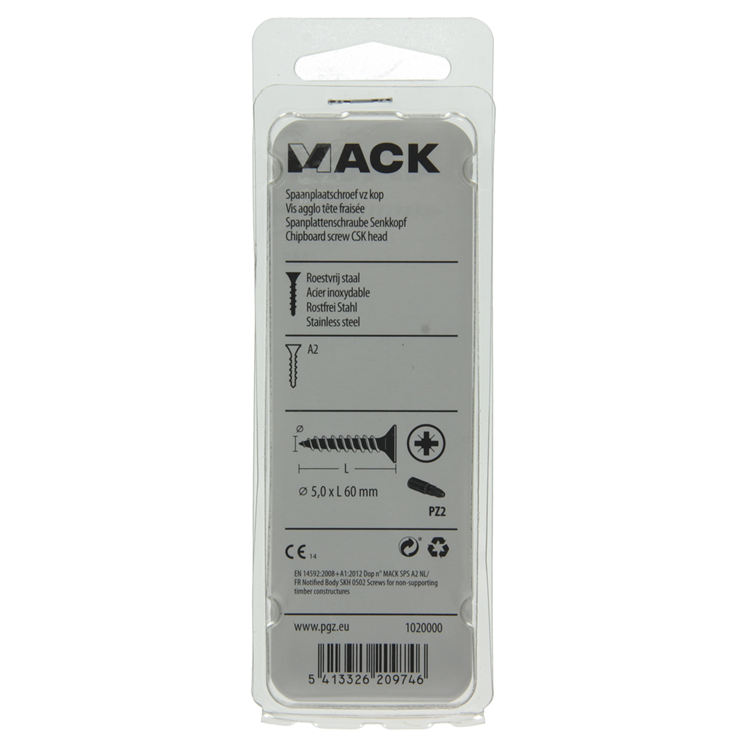 Mack 1020000 - tornillo para aglomerado cabeza vz acero inoxidable 20 piezas 5,0 x 60 mm | 5 piezas