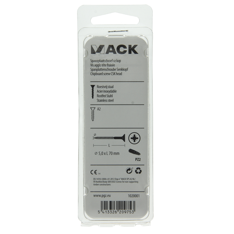 Mack 1020001 - tornillo para aglomerado cabeza vz acero inoxidable 18 piezas 5,0 x 70 mm | 5 piezas