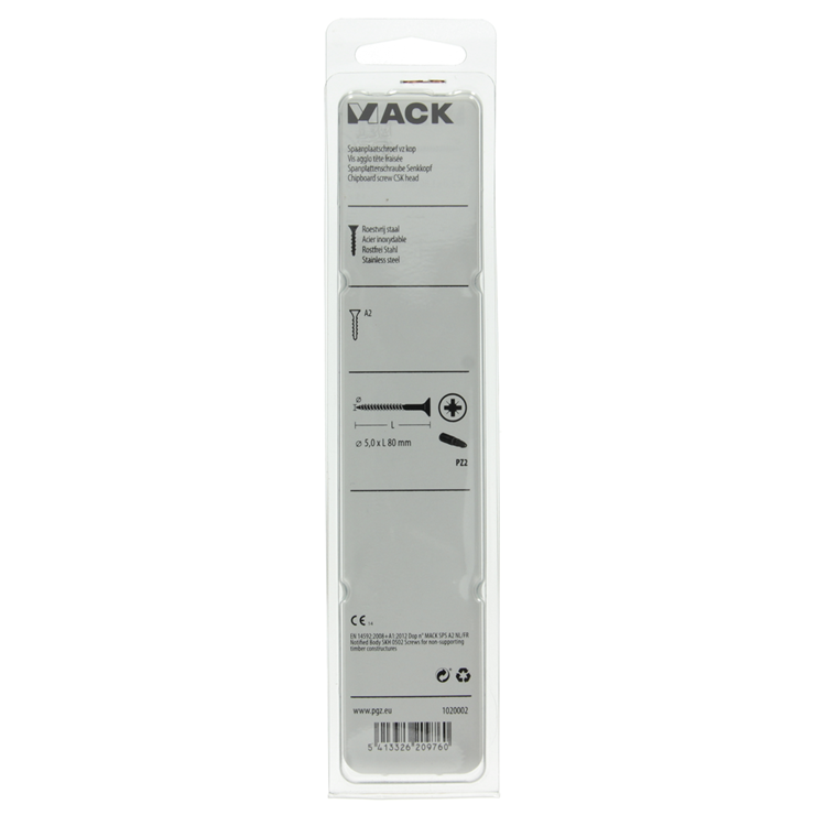 Mack 1020002 - tornillo para aglomerado cabeza vz acero inoxidable 15 piezas 5,0 x 80 mm | 5 piezas