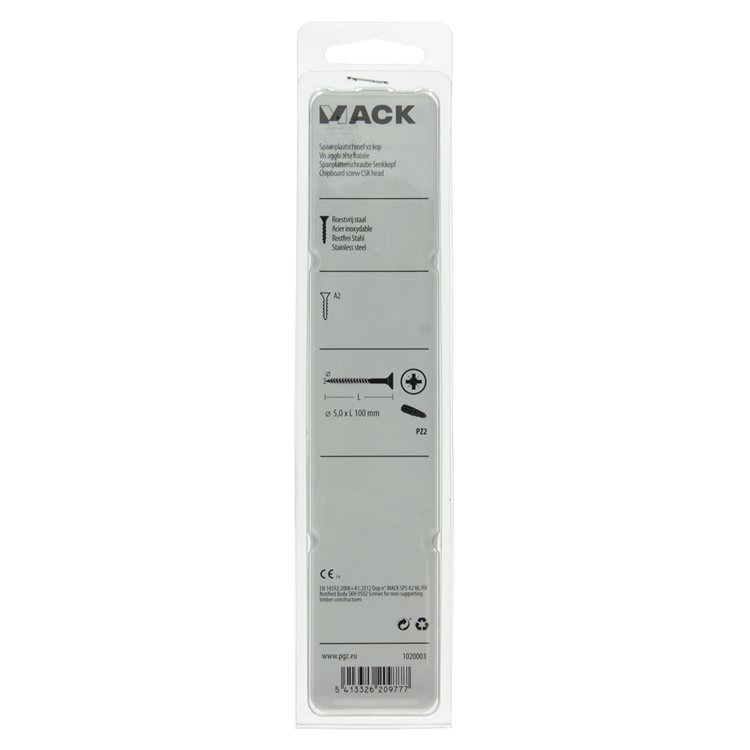 Mack 1020003 - tornillo aglomerado cabeza vz acero inoxidable 12 piezas 5,0 x100 mm | 5 piezas