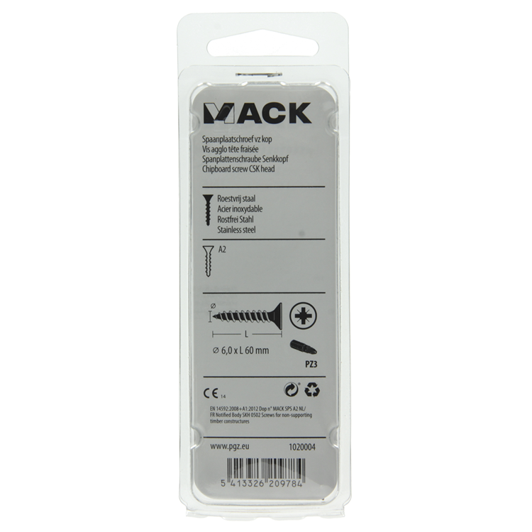 Mack 1020004 - tornillo para aglomerado cabeza vz acero inoxidable 16 piezas 6,0 x 60 mm | 5 piezas