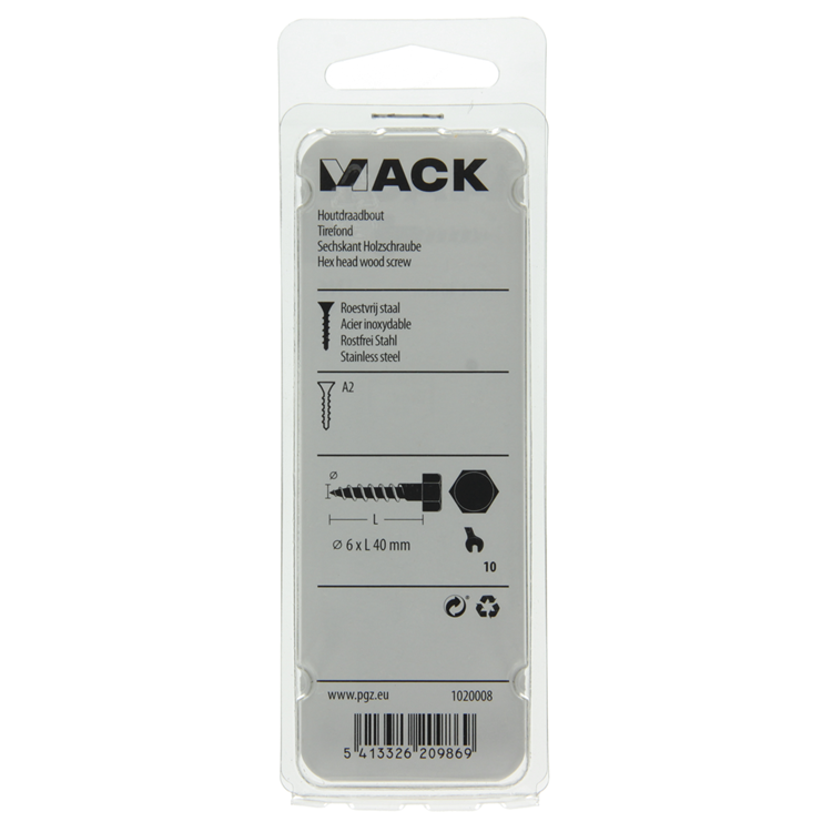 Mack 1020008 - perno roscado para madera acero inoxidable 14 piezas 6 x 40 mm | 5 piezas
