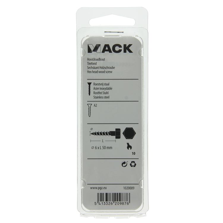 Mack 1020009 - perno roscado para madera acero inoxidable 12 piezas 6 x 50 mm | 5 piezas