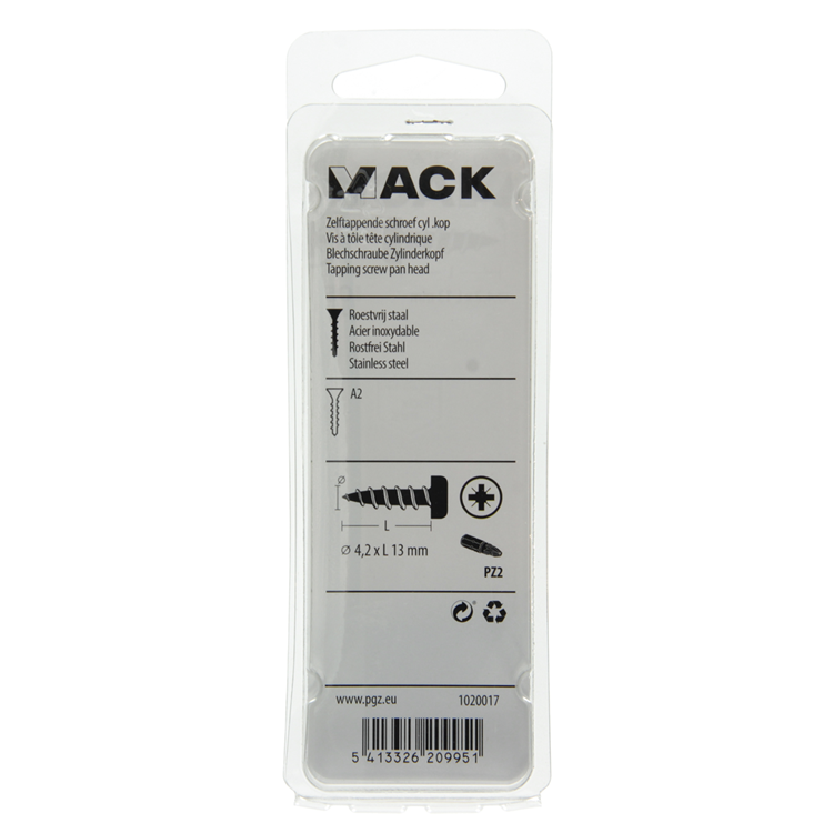Mack 1020017 - tornillo autorroscante culata a2 44 piezas 4,2 x 13 mm | 5 piezas