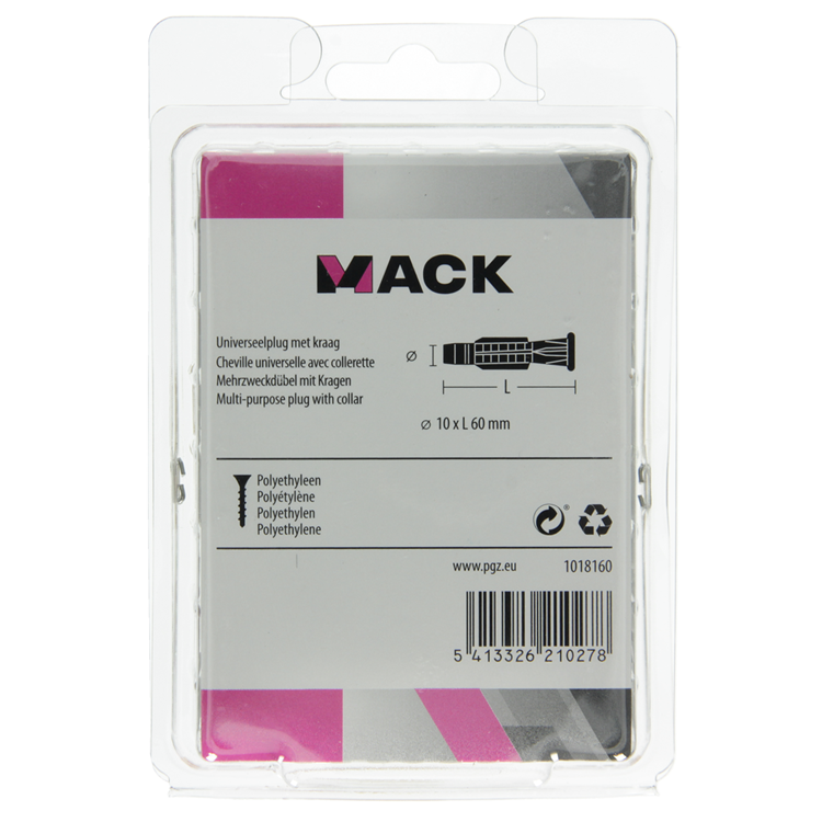 Mack 1018160 - enchufe universal + collar polietilo 30 piezas 10 x 60 mm | 5 piezas