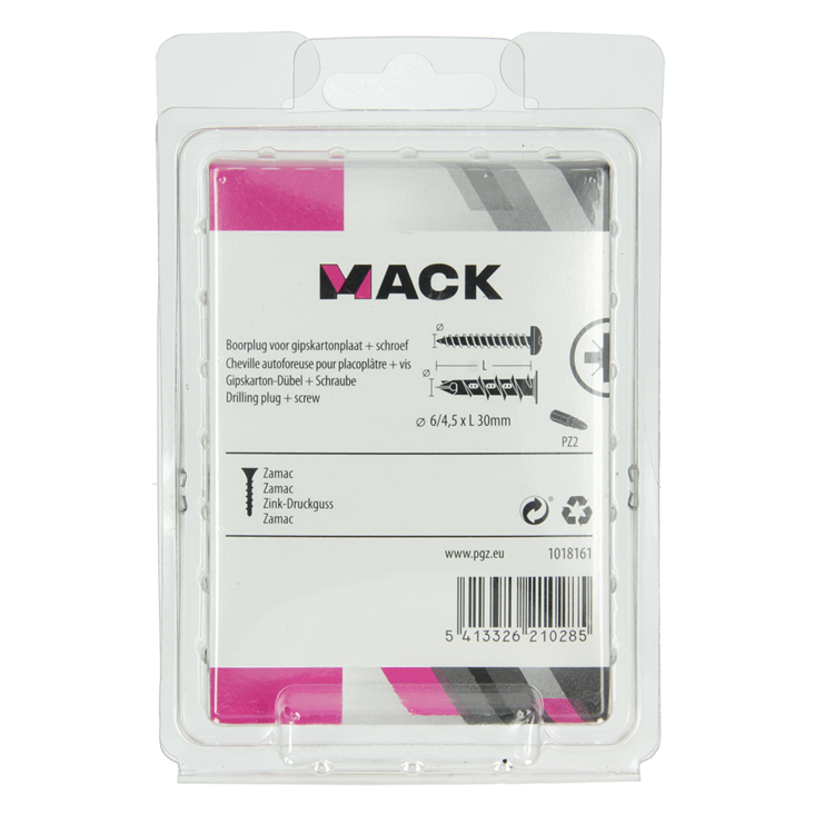 Mack 1018161 - taco para placas de yeso + tornillo. zamac 15uds 6 x 38 mm | 5 piezas