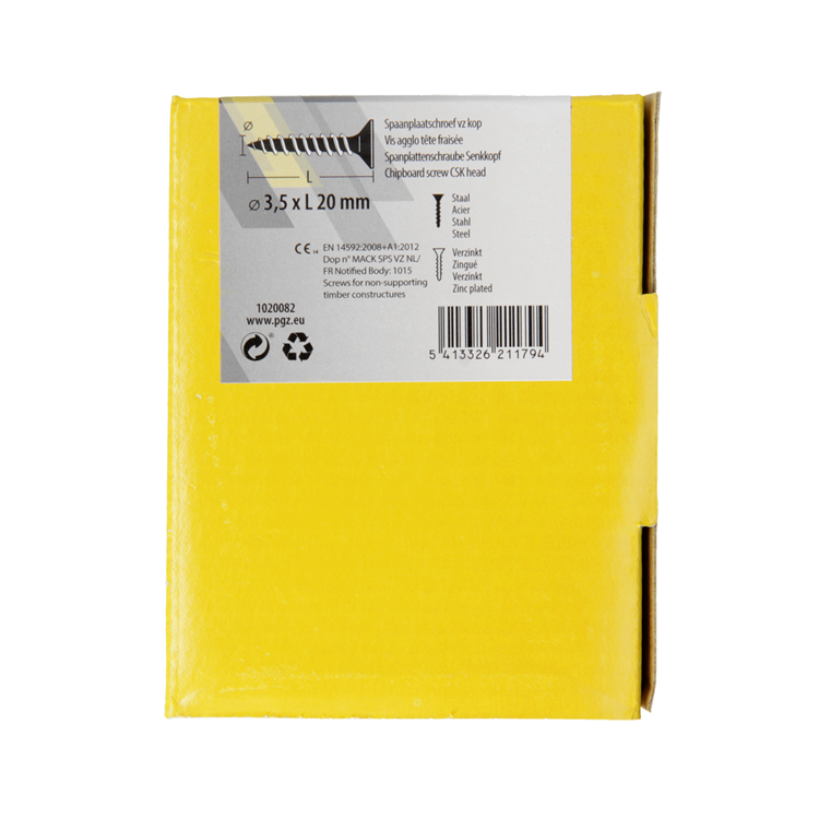 Mack 1020082 - tornillo para aglomerado con cabeza amarilla con 200 piezas 3,5 x 20 mm | 5 piezas