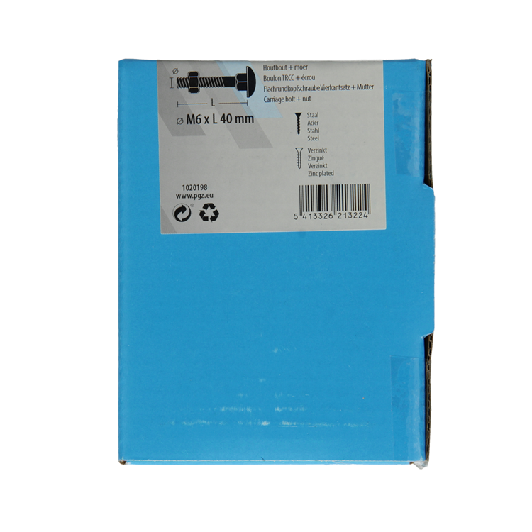 Mack 1020198 - perno madera + tuerca galvanizada 28 stm6 x 40 mm | 5 piezas