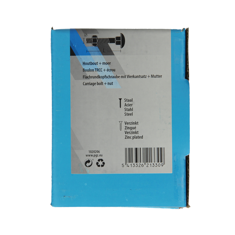 Mack 1020206 - bullone legno + dado zincato 20 stm8 x 50 mm | 5 pezzi