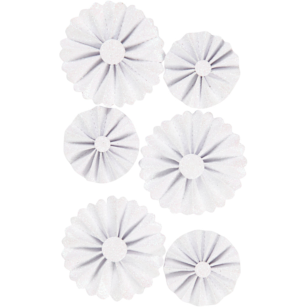 Rosette Vivi Gade, d 35+50 mm, glitter bianco, 6 pezzi 1 scatola