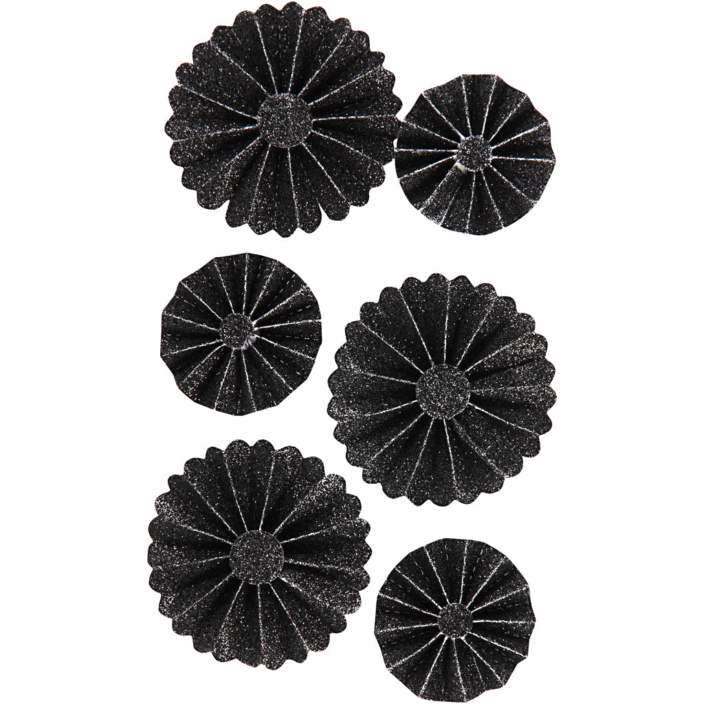 Rosette Vivi Gade, d 35+50 mm, glitter nero, 6 pezzi 1 scatola