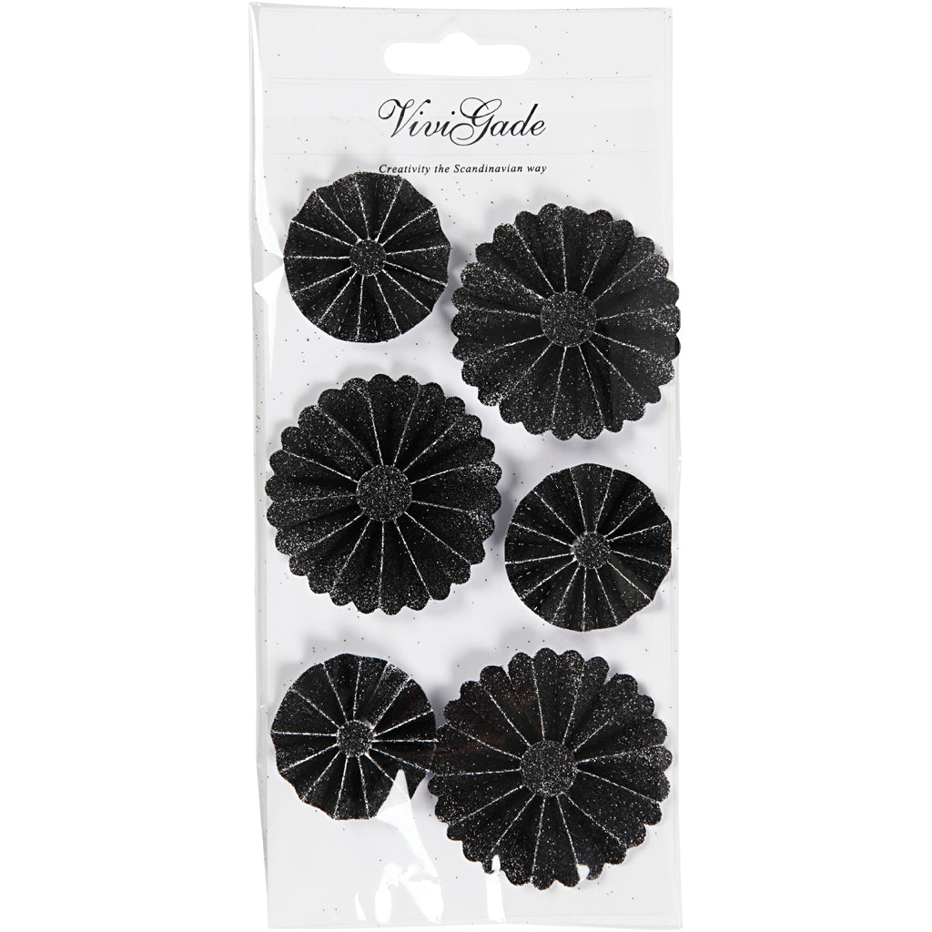 Rosette Vivi Gade, d 35+50 mm, glitter nero, 6 pezzi 1 scatola