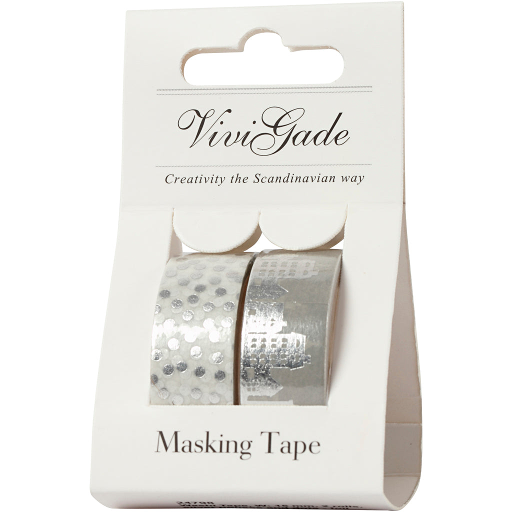 Nastro per mascheratura Vivi Gade, case e punti - lamina, L: 15 mm, argento, 2x4 m 1 scatola