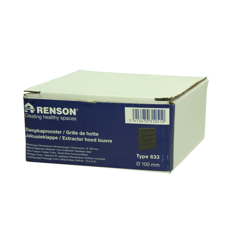 Renson 1069269 - rejilla campana extractora empotrable acero inoxidable 633 negro (dia 100) | 2 piezas