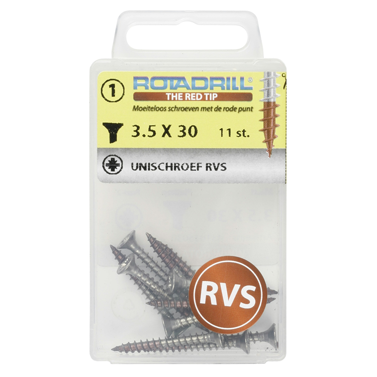 Rotadrill 1039855 - universeelschroef vk pzd rvs-a2 3.5x30mm (11) | 6 stuks