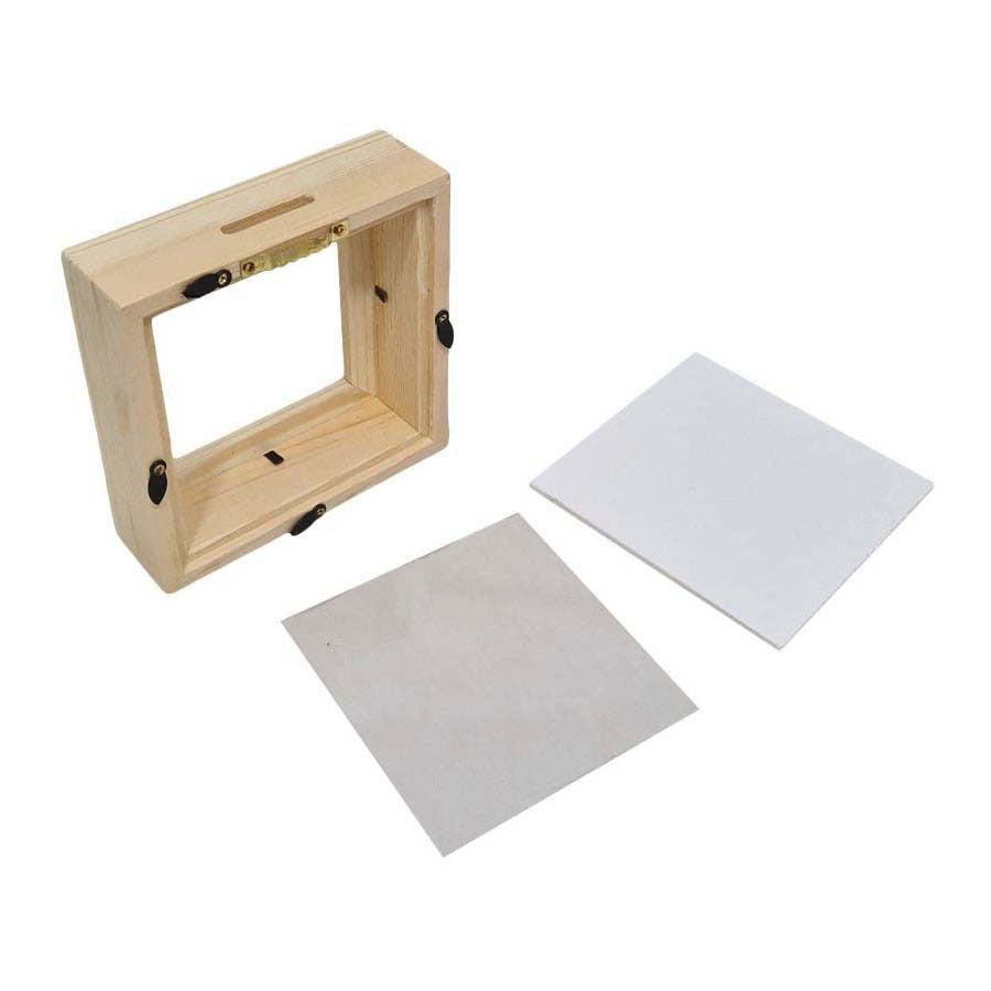 Alcancía de madera Playwood de plexiglás con fondo blanco pequeña