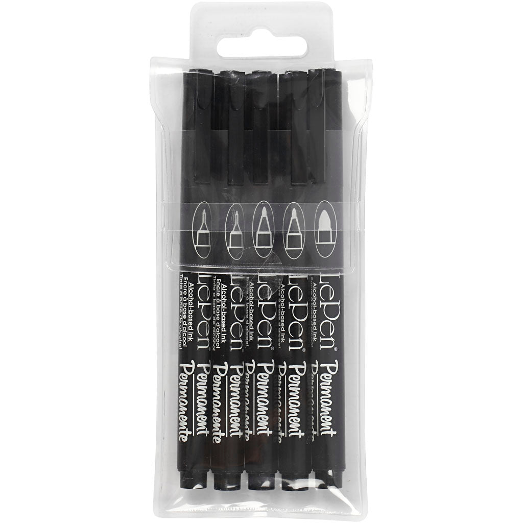 Marcatori permanenti, spessore della linea 2x0,6+2x0,8+1,3 mm, nero, 5 pezzo 1 scatola