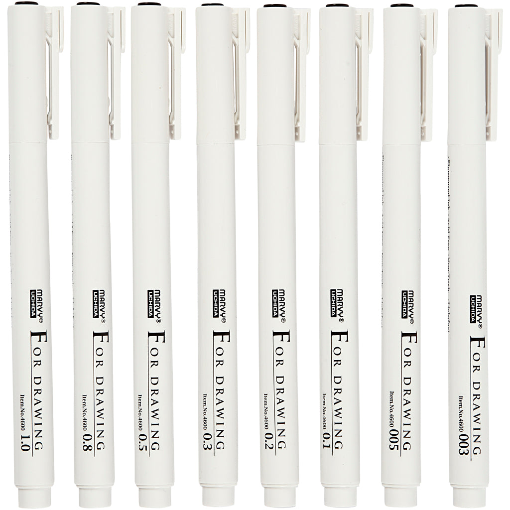 Fineliner, spessore della linea 0,03+0,05+0,1+0,2+0,3+0,5+0,8+1,0 mm, nero, 8 pezzo 1 scatola