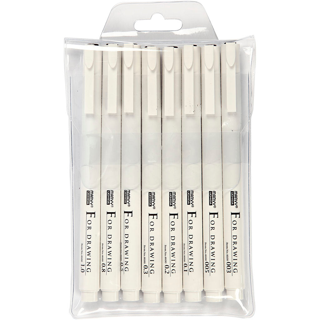 Fineliner, spessore della linea 0,03+0,05+0,1+0,2+0,3+0,5+0,8+1,0 mm, nero, 8 pezzo 1 scatola