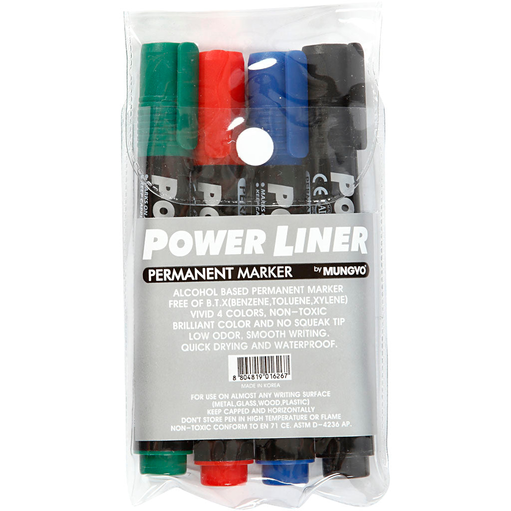 Mungyo power liner, larghezza tratto 1,5-3 mm, nero, blu, verde, rosso, 4 pezzi 1 scatola