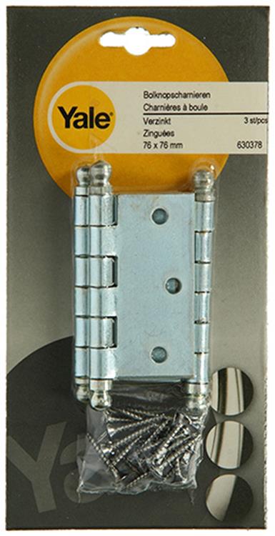 Yale 1019137 - 3 bisagras pomo de bola galvanizadas 76x76mm | 2 piezas