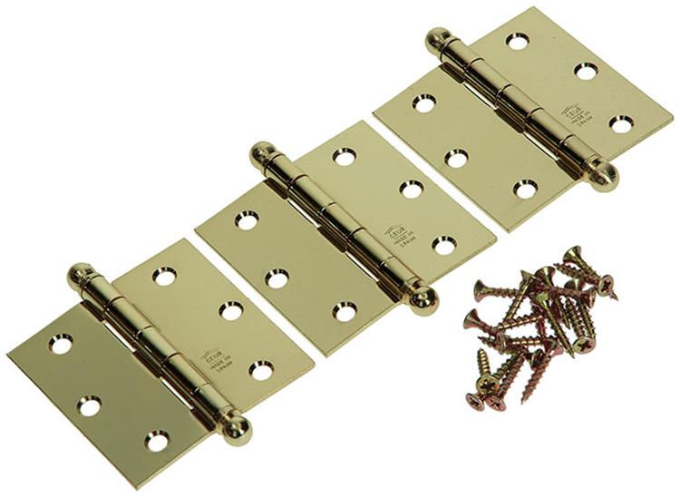 Yale 1019144 - 3 bisagras pomo de bola latonadas 76x76mm | 2 piezas