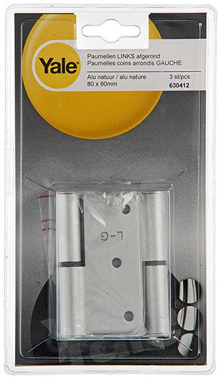 Yale 1019154 - 3 bisagras aluminio acabado natural. esquina izquierda 80x80mm | 2 piezas